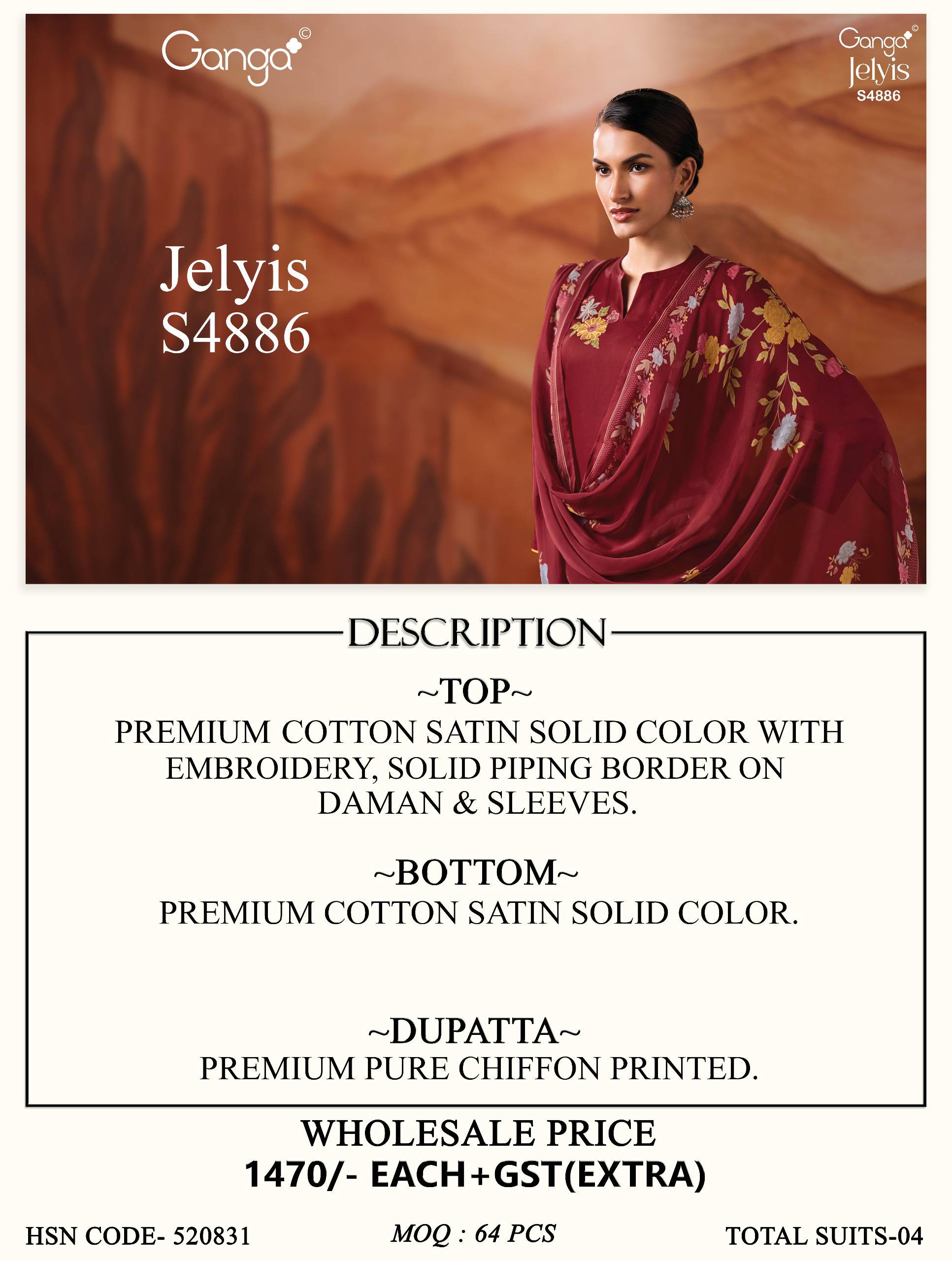JELYIS 4886 SERIES BY GANGA FASHION Beautiful Colourful COTTON SATIN Dresses At Wholesale Price